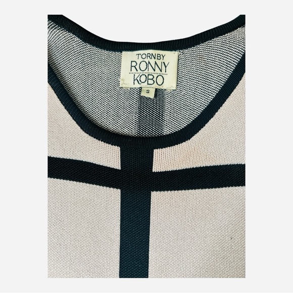 Ronny Kobo Geometric Knit Fit & Flare Dress Black Beige Small - Picture 3 of 5